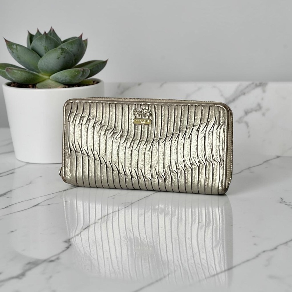 Coach Madison Zip Around Wallet Womens Large Metallic Champagne Pleated Leather - Picture 3 of 13